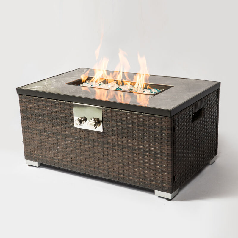Streamdale Rattan Gas Fire Table with Tile Tabletop