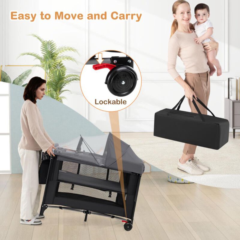 Hivvago Foldable Baby Bassinet with 4 Adjustable Heights Changing Table and Mattress