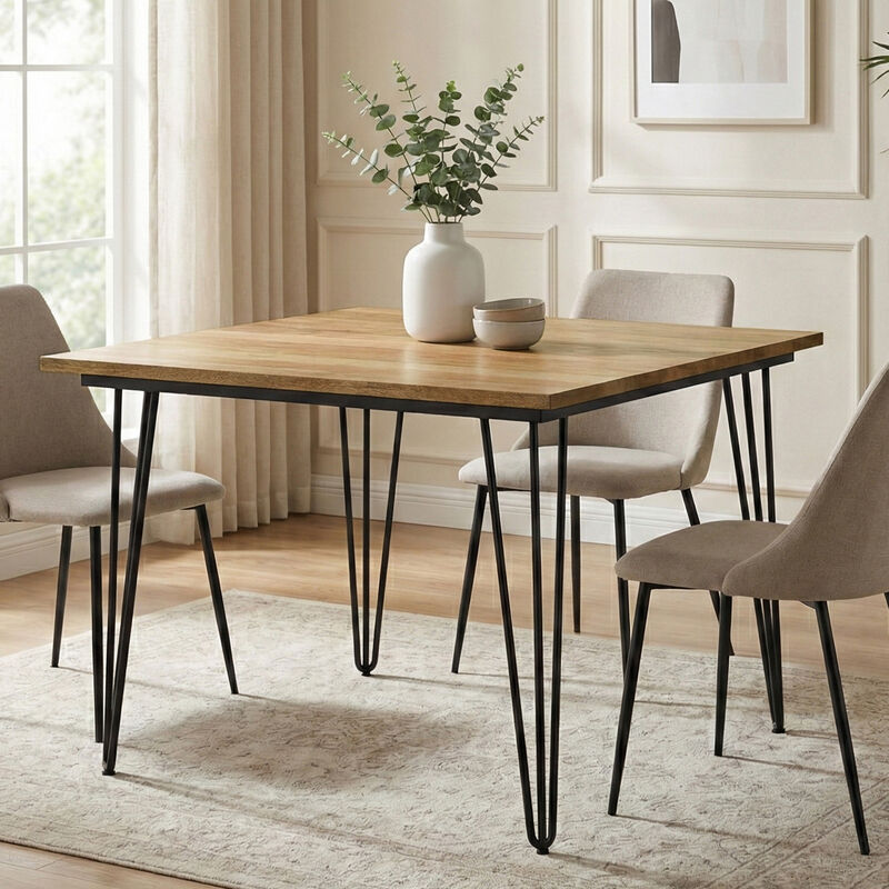 Hunter SOLID MANGO WOOD and Metal 42 inch x 42 inch Square Industrial Dining Table in Natural image number 3