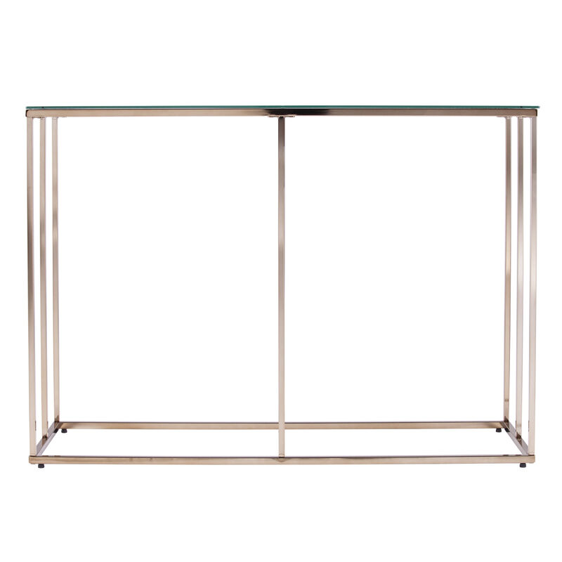 HomeRoots 42" Clear and Gold Glass and Metal Frame Console Table image number 0