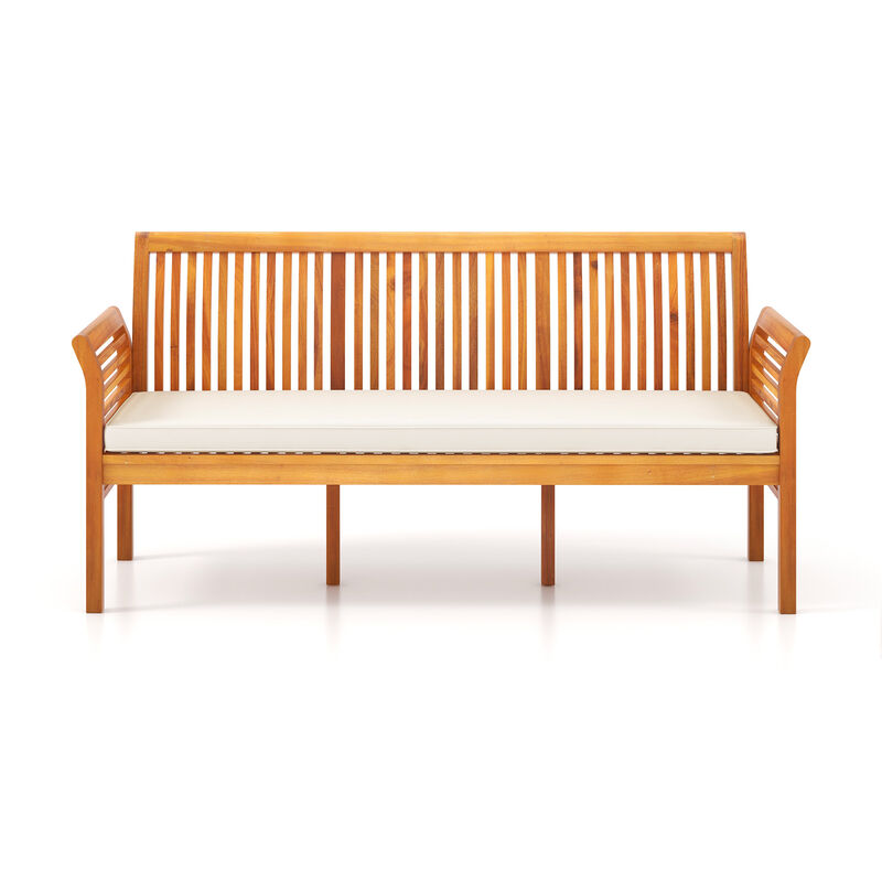 Patio 3-Seat Wooden Bench with Soft Cushions for Comfortable Outdoor Seating