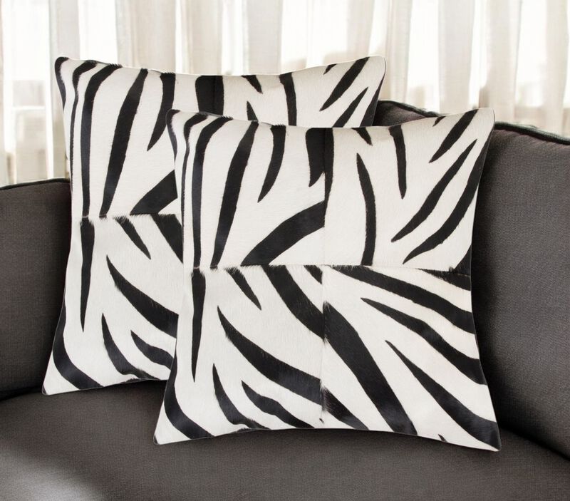 HomeRoots Set of Two 18" White and Black Zebra Cowhide Throw Pillows image number 1