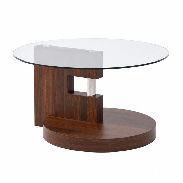 GOODSILO Modern Practical Double-Layer Round Coffee Table with Glass Top and Sturdy MDF Legs, Durable Multi-Use Furniture for Living Room, Dining Room and Office