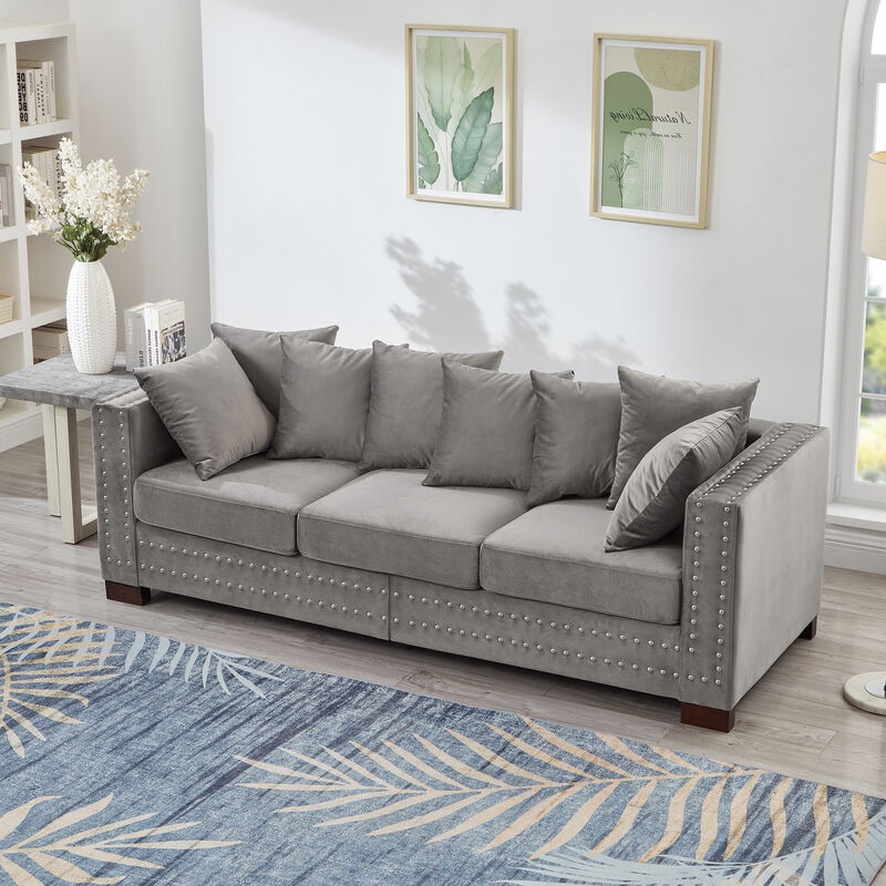Merax Modern Design Living Room Sofa Square armrest with Silver Nails Decoration image number 2