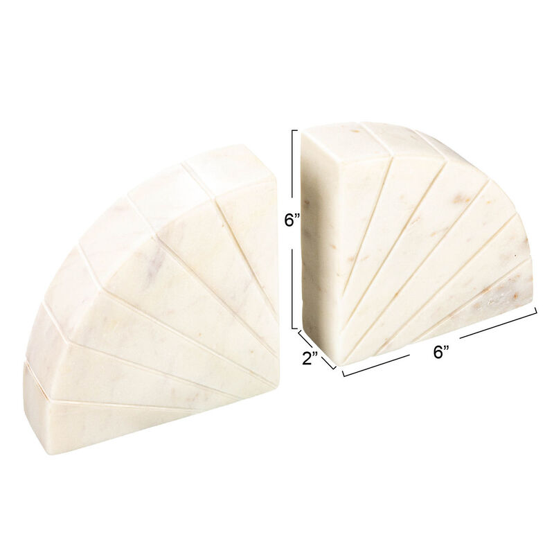 Modern Arched Semicircle Marble Bookends with Carved Detail, White, Set of 2 image number 2