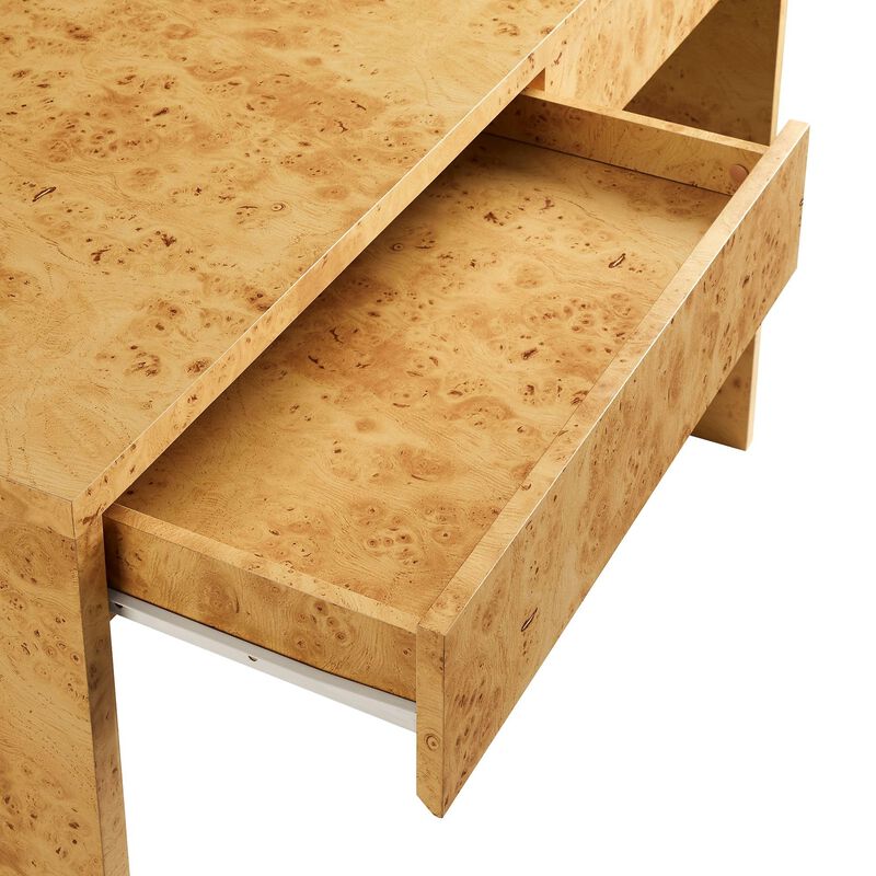 Modway Hudson Burl Wood Desk with Drawers in Natural - Modern Writing Desk - Narrow Home Office Desk - Vanity Table Without Mirror image number 8