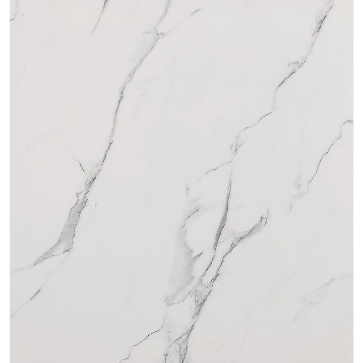 Best Quality Furniture Large 87 Rectangular marble top dining table with a silver color base