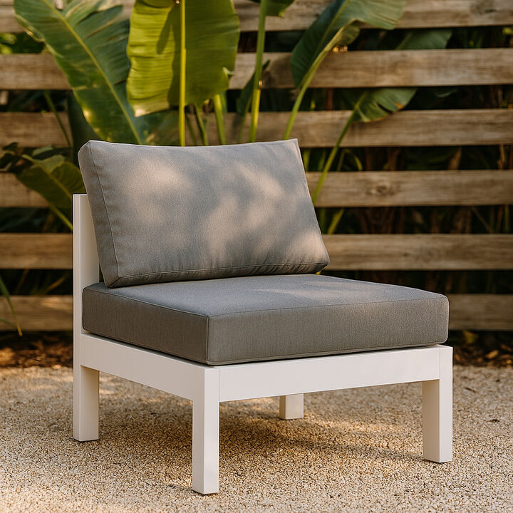 Meridian Furniture Nizuc Grey Water Resistant Fabric Outdoor Patio Aluminum Armless Chair