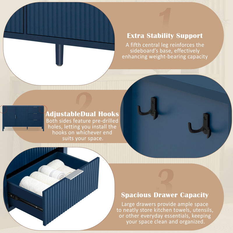 Merax U-Style Modern Wave-Pattern Sideboard with 3 Drawers image number 4