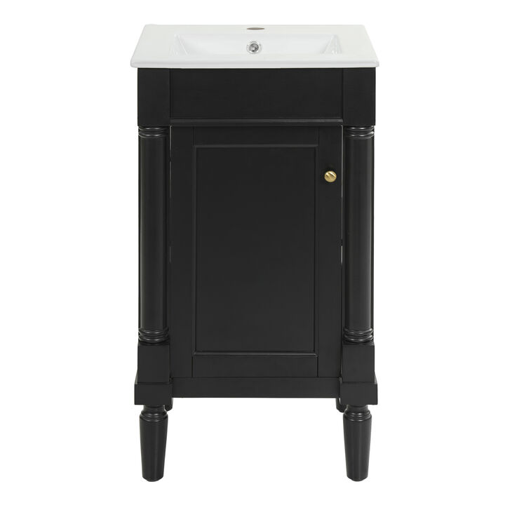 ELEMENT ACE 18 Inch Compact Bathroom Vanity Cabinet with Integrated Ceramic Sink, Adjustable Interior Shelf, Soft Closing Hinges Ideal for Small Bathroom Spaces