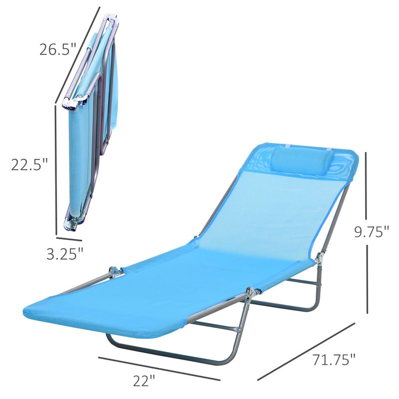 Breathable Beach Chair: Blue Portable Folding Sun Seat with Adjustable Back