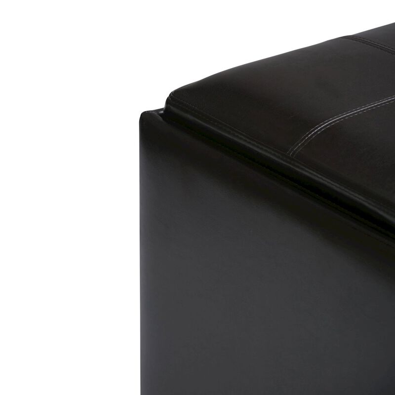 Simpli Home Avalon Square Coffee Table Storage Ottoman In Tanners Brown Vegan Faux Leather