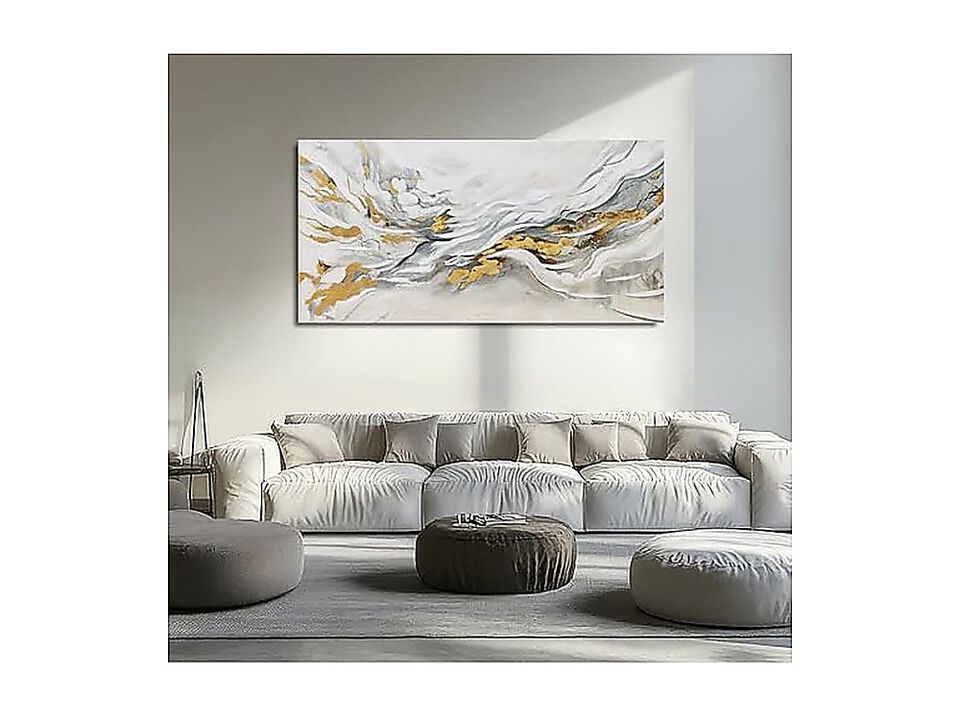 Large Abstract Wall Art Living Room Gold White Decor Canvas Modern Bedroom Ready