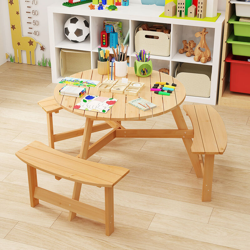 Kids Outdoor Wooden Picnic Table and Bench Set with Umbrella Hole