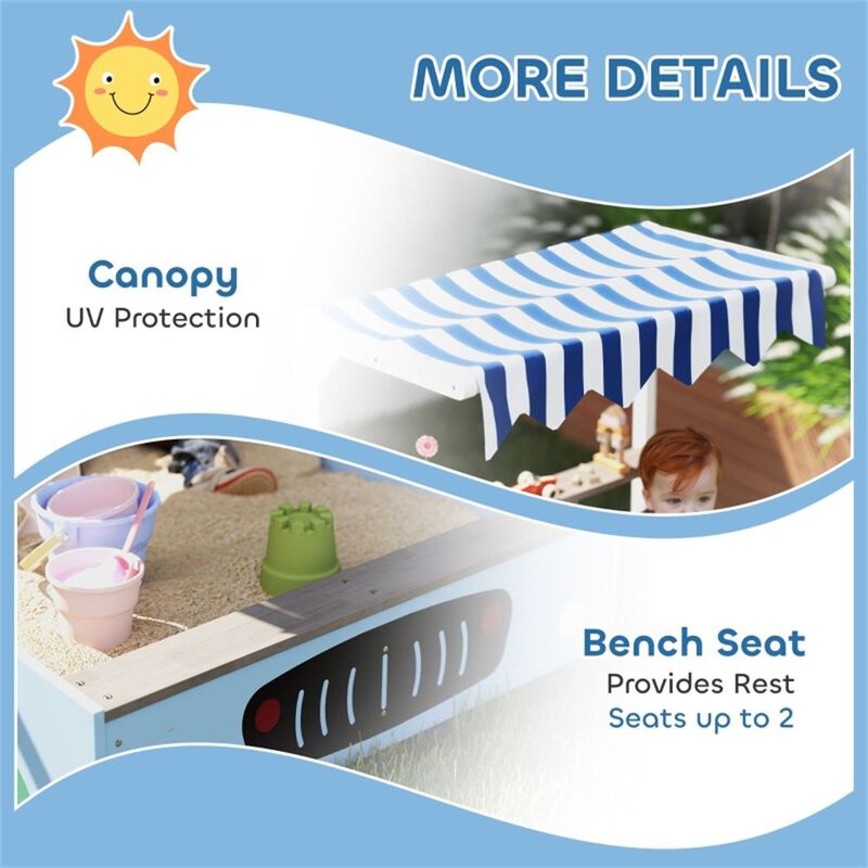 Wooden Kids Sandbox with Canopy and Toy Car Design-Light Blue image number 4