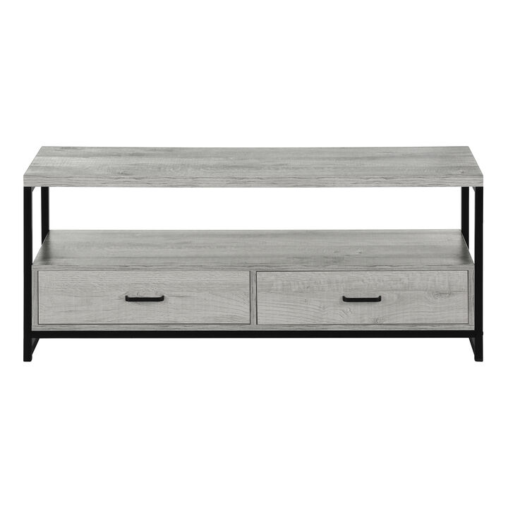 Monarch Specialties I 2871 Tv Stand, 48 Inch, Console, Media Entertainment Center, Storage Drawers, Living Room, Bedroom, Laminate, Metal, Grey, Black, Contemporary, Modern