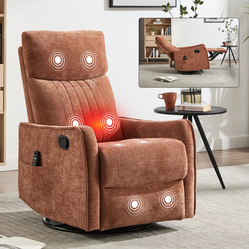 Heat Massage Manual Recliner Chair with Rocker and Swivel in Fabric for Living Room image number 1