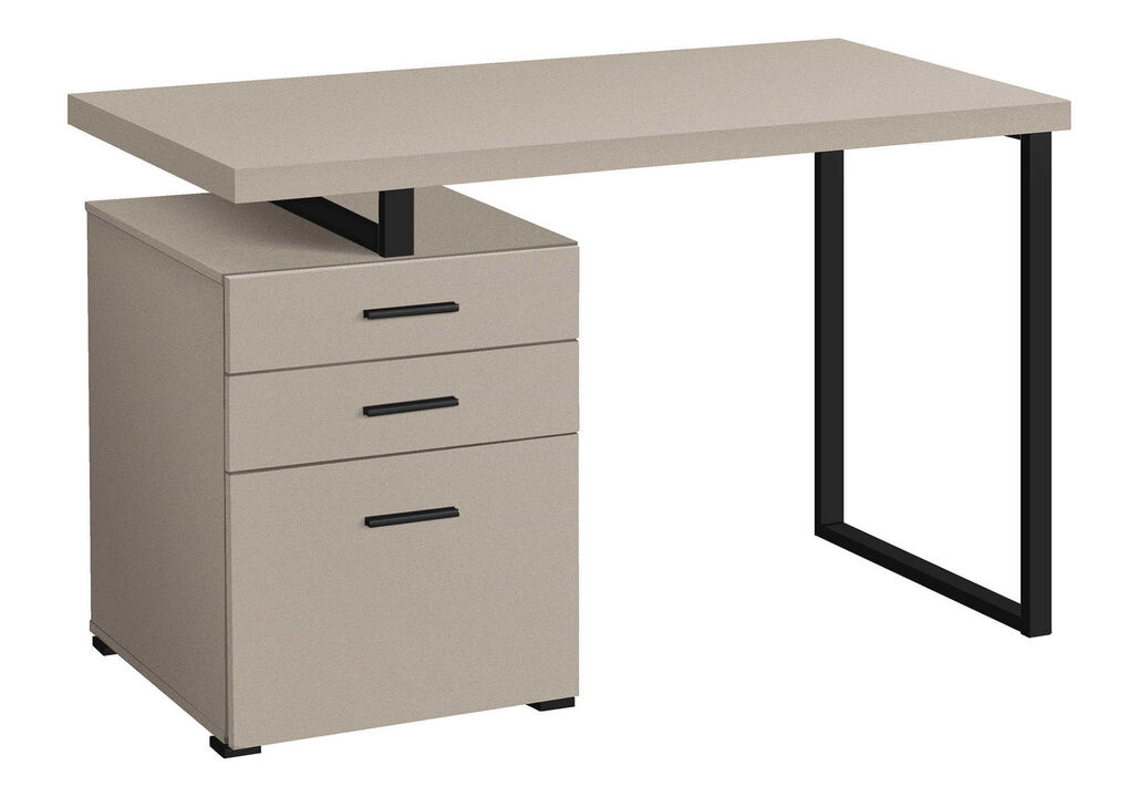 HomeRoots 47" Taupe and Black Wood and Metal Sled Computer Desk With Three Drawers