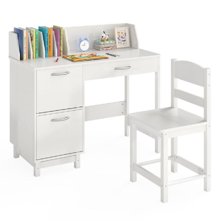 Kids Wooden Desk and Chair Set, Student Study Workstation