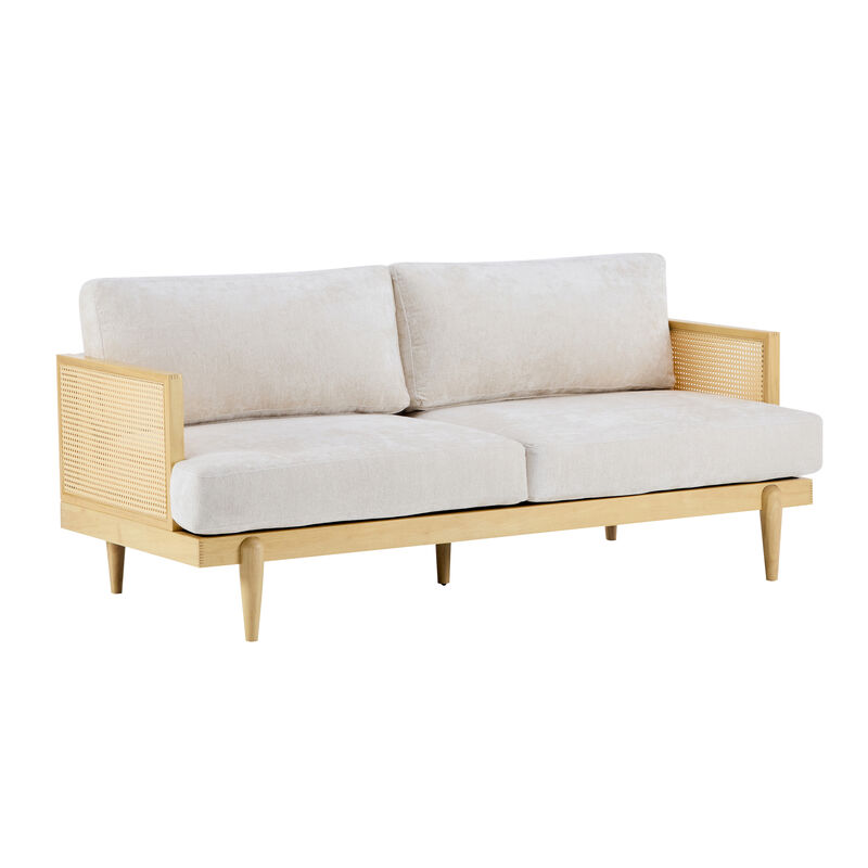 Christopher Knight Home Dorian 72" Rubberwood and Rattan 3-Seater Sofa with Cushion