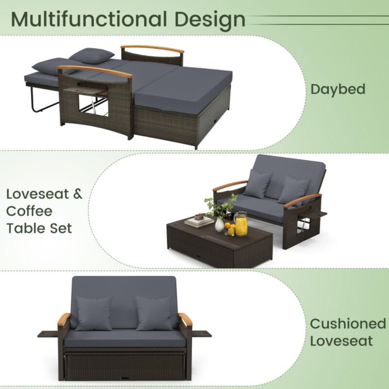 Hivvago Outdoor Wicker Daybed with Folding Panels and Storage Ottoman image number 5