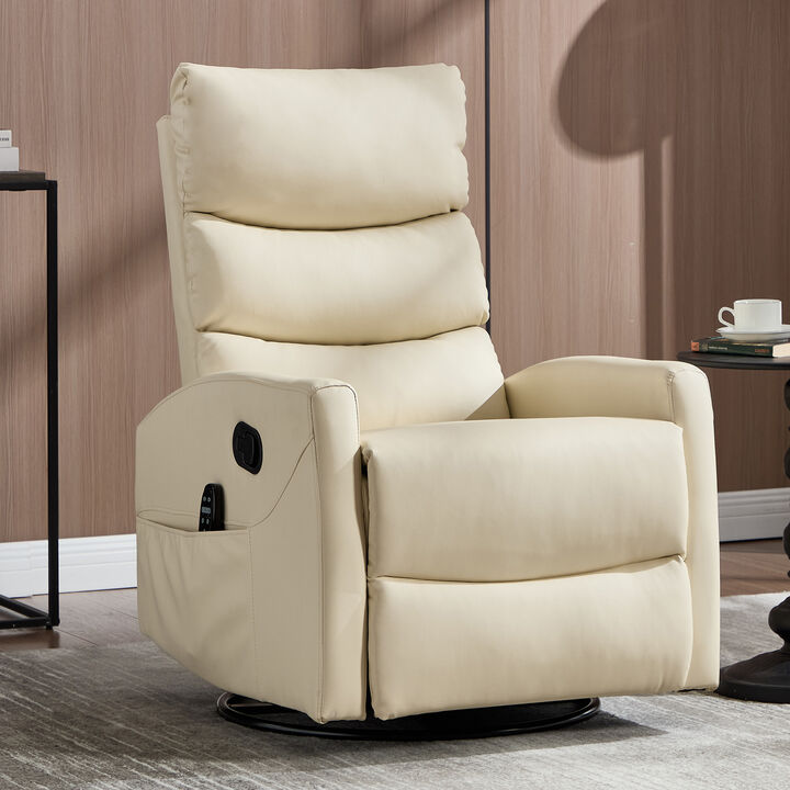 Faux Leather Manual Recliner Chair Swivel Rocker Recliner with Heat & Massage
