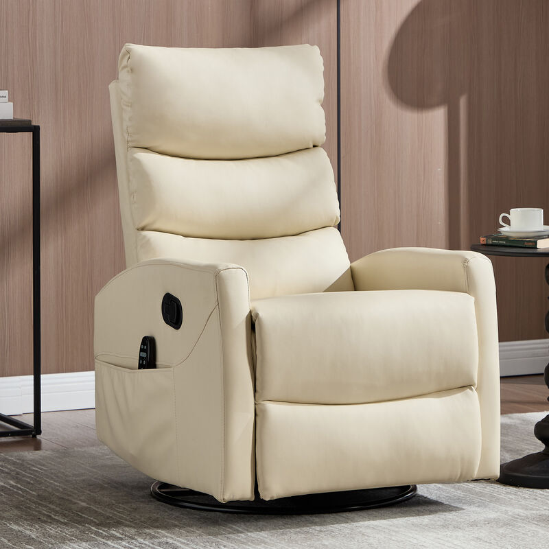 Faux Leather Manual Recliner Chair Swivel Rocker Recliner with Heat & Massage image number 1