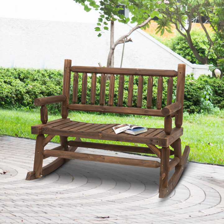 Hivvago Wooden 2-Person Rocking Chair with Wide Seats