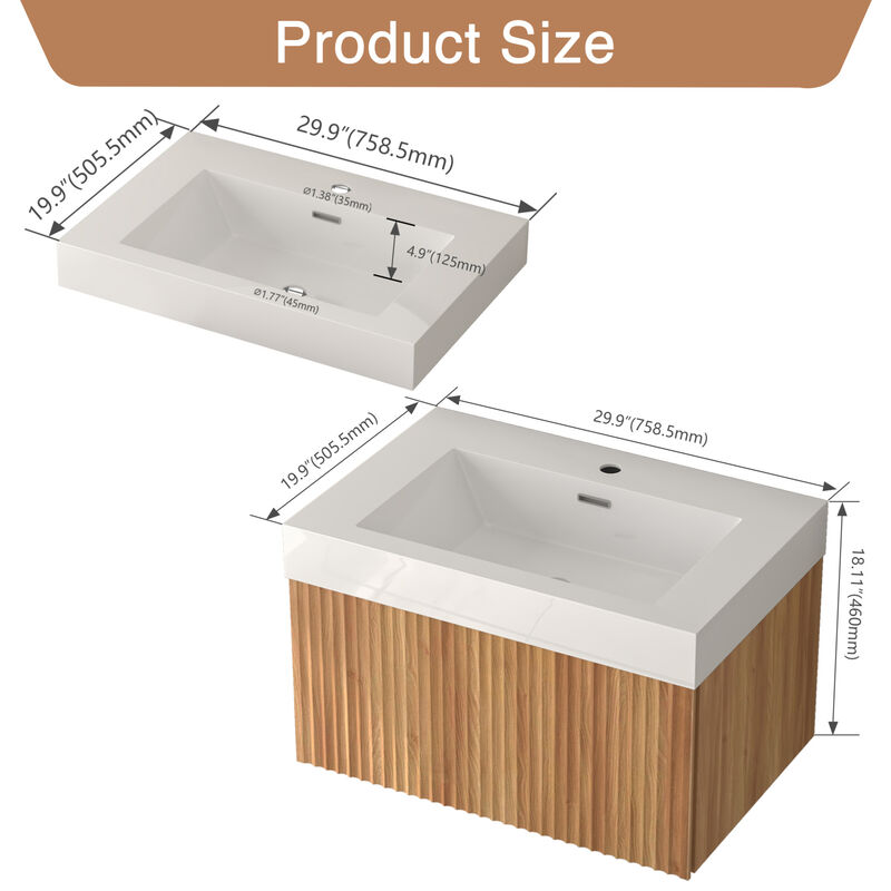 ELEMENT ACE Modern Floating Bathroom Vanity with Integrated Basin for Compact Spaces image number 2