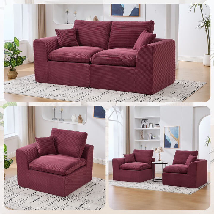 Merax Modular 2-Piece Cloud Sofa with Corduroy Loveseats