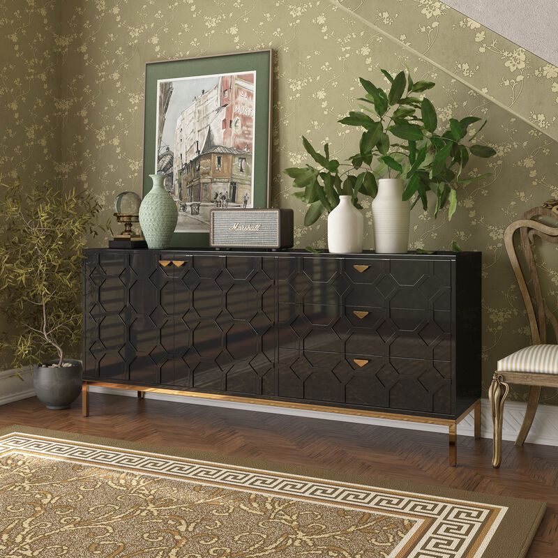 Mondawe 2 Door Storage Cabinet with 3 Drawers Stylish Accent Cabinet for Living room, Bedroom