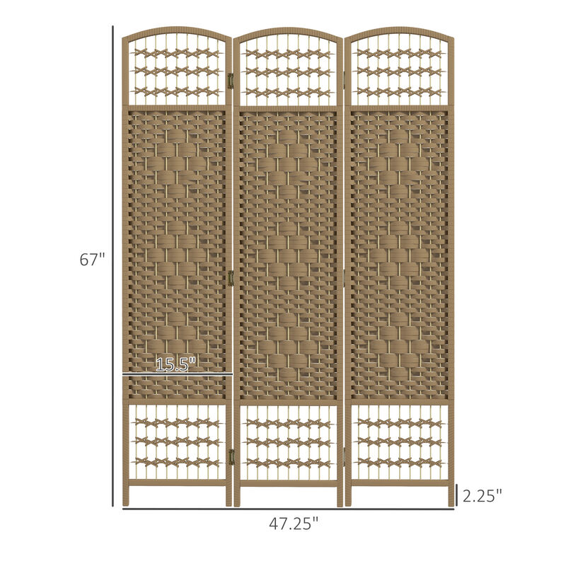 6 Panel Folding Room Divider Privacy Screen Wave Fiber Room Separator Natural