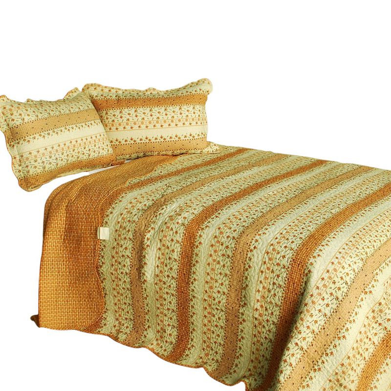 3PC Cotton Vermicelli-Quilted Printed Quilt Set Soft Cozy Bedding image number 1