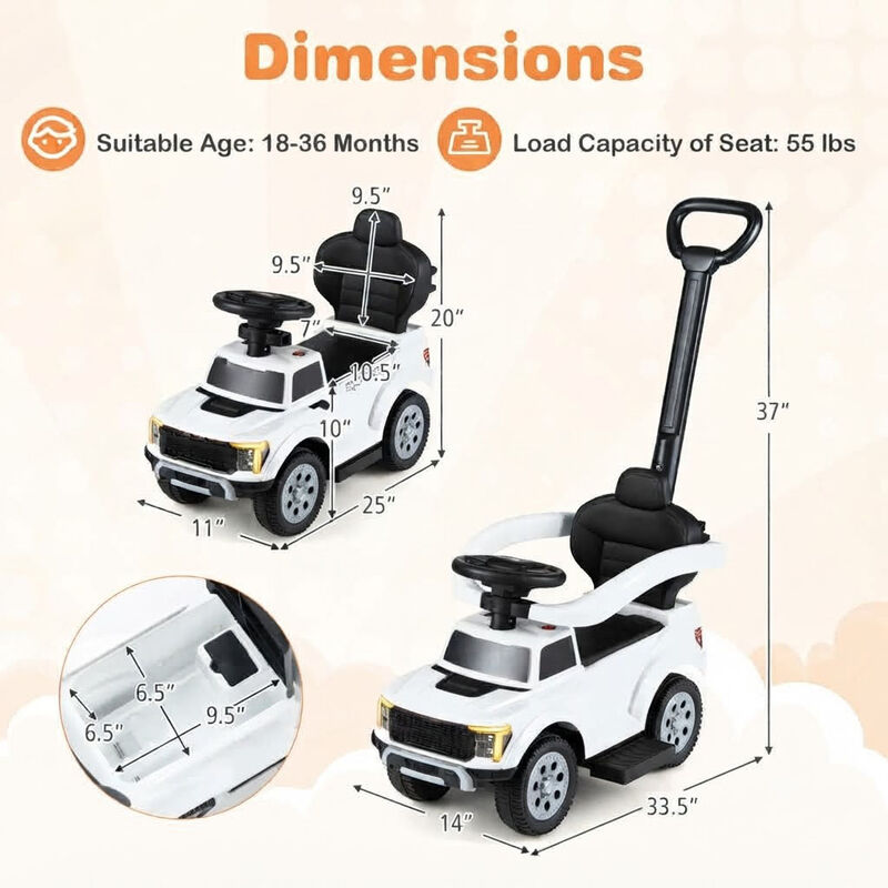 Toddler 3 in 1 Push Ride On Car for Park Backyard and Outdoor Use image number 2