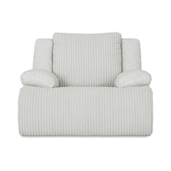 Vincent Manual Rocker Recliner Chair, White Corduroy, Pillow Arms - Benzara