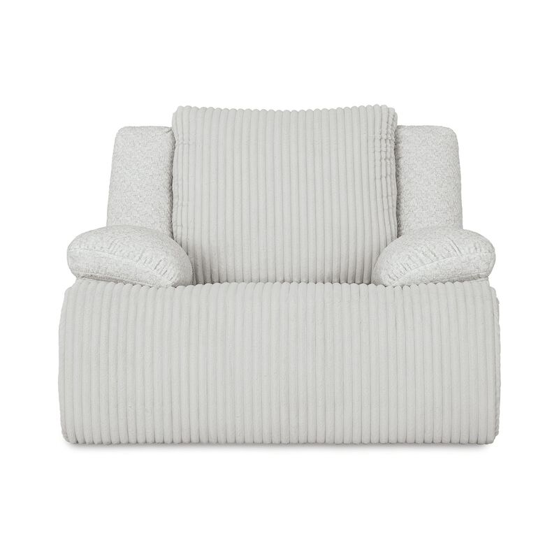 Vincent Manual Rocker Recliner Chair, White Corduroy, Pillow Arms - Benzara
