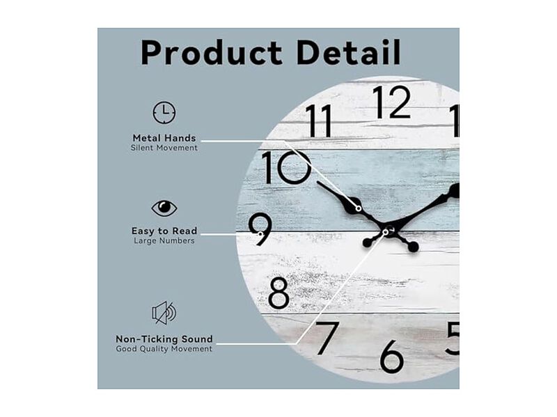 Wooden Country Retro Rustic Beach Style Wall Clock 8 Inch Silent Non Ticking image number 2