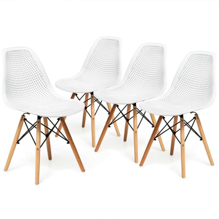 Hivvago 4 Pieces Modern Plastic Hollow Chair Set with Wood Leg