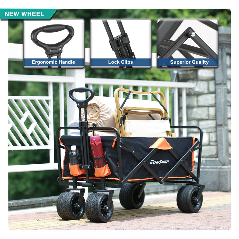 EchoSmile 6.84 cu. ft. Fabric Portable Garden Cart with Adjustable Rolling Wheels in Black