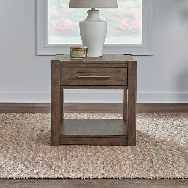 Liberty Furniture Broadmore Living Room Drawer End Table - Cobblestone Brown image number 1