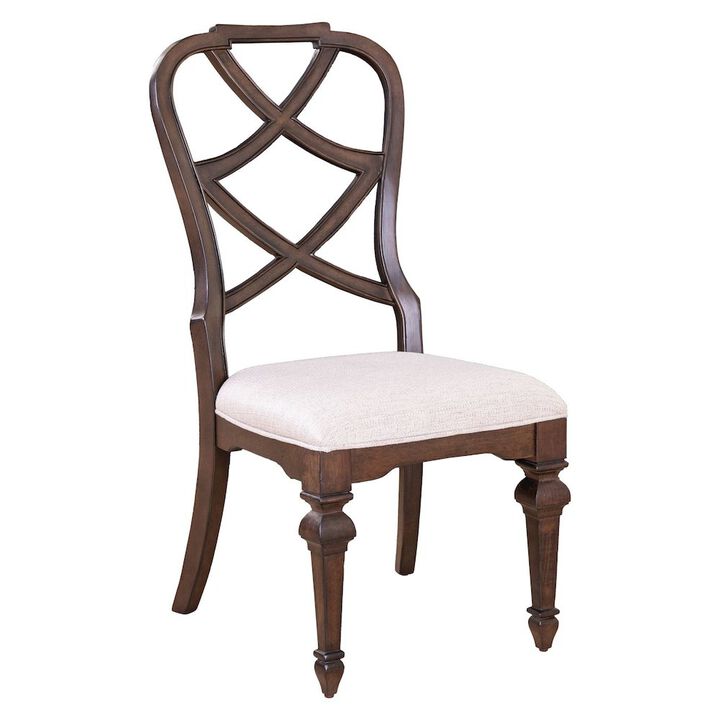 Liberty Furniture 7 Piece Trestle Table Set with 6 Wood Back & Upholstered Chairs - Chateau Brown