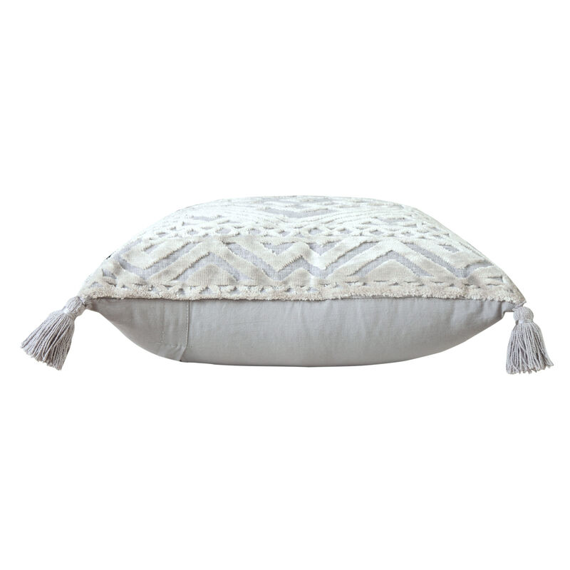 HomeRoots 18" Gray And Silver Geometric Viscose Throw Pillow Cover with Tassels image number 2