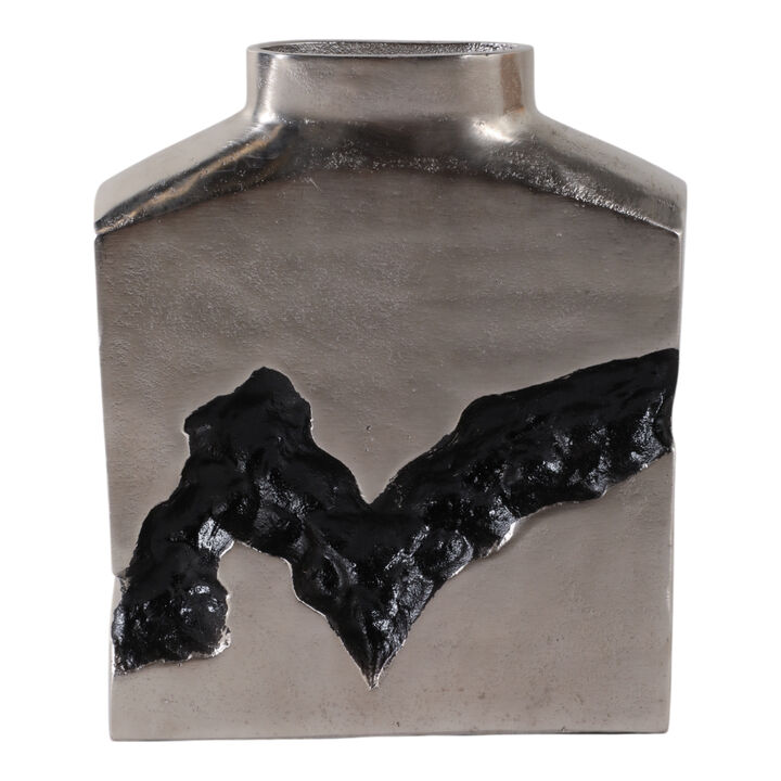 10x8" Carved Middle Metal Vase, Silver/ Black