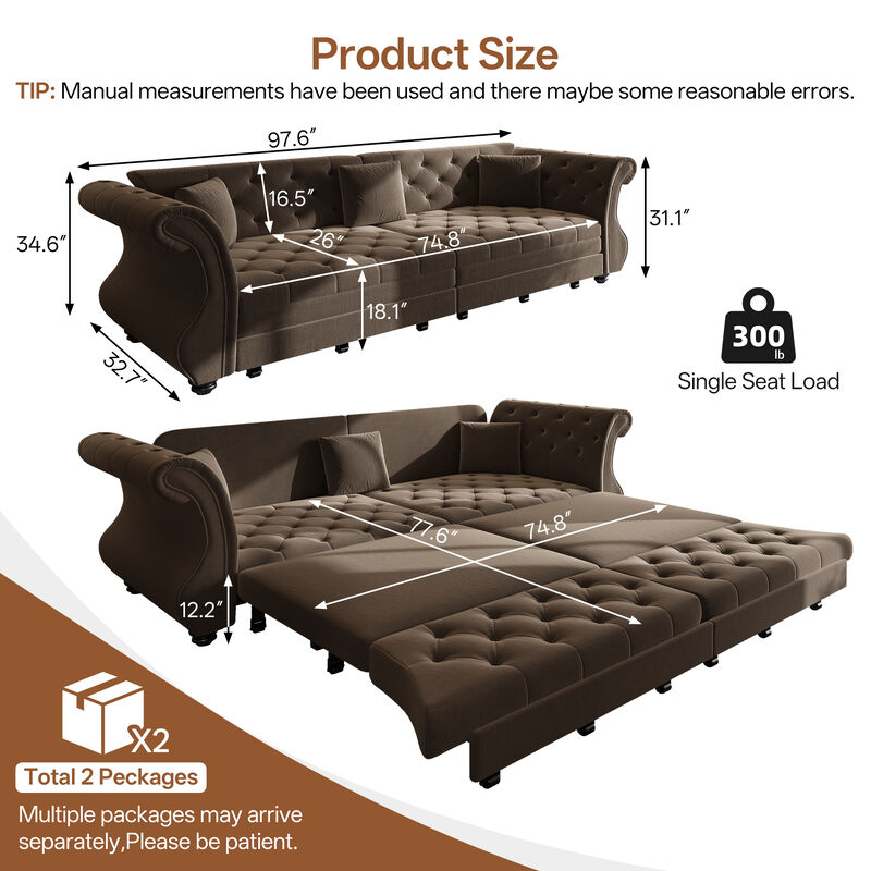 TATEUS Chesterfield Velvet Sofa Bed image number 7