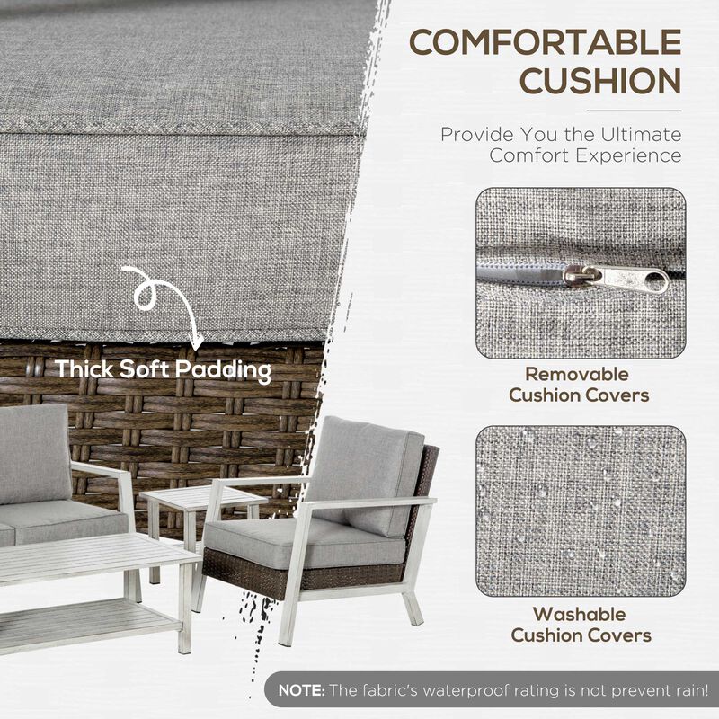 Beige Wicker Oasis: 5-Piece PE Rattan Set with Tables