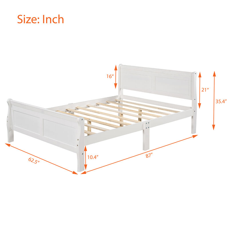 Whisen Wood Platform Bed Frame with Sleigh Design, Headboard, Footboard, and Sturdy Slat Support