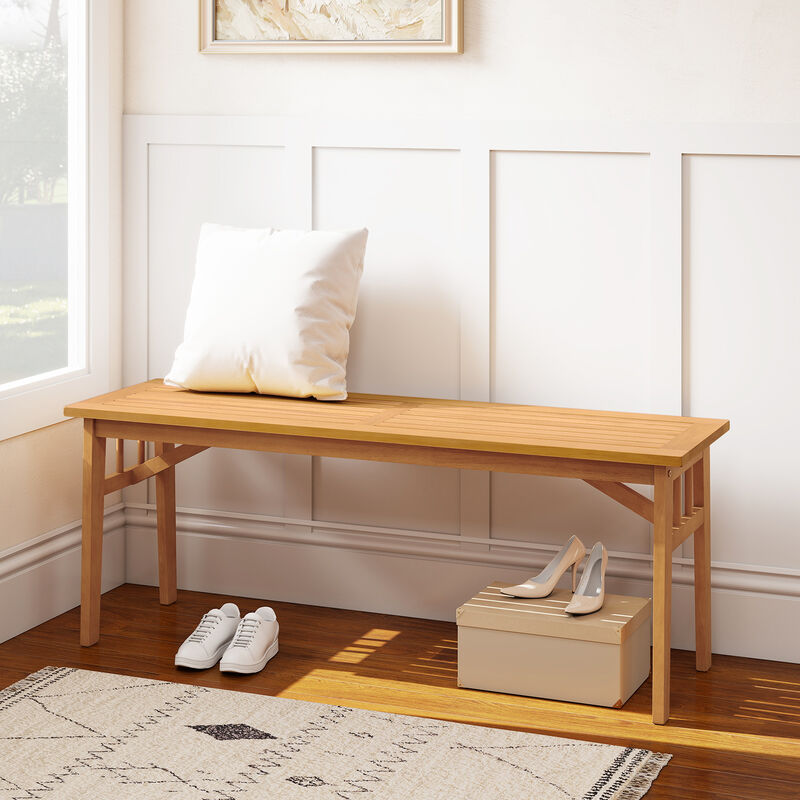 48" Acacia Wood Bench with Slatted Seat and Triangular Support Structure &ndash; 1 Piece image number 4