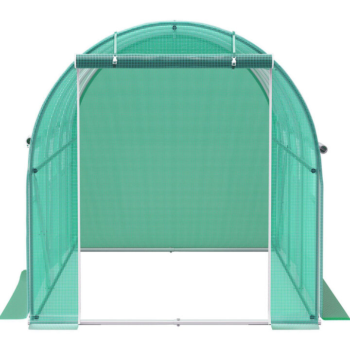 Outdoor Walk-In Greenhouse with Zippered Door, Roll-Up Windows and Steel Frame-Green