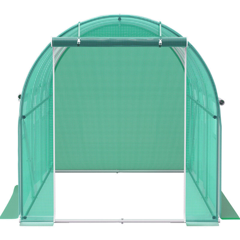 Outdoor Walk-In Greenhouse with Zippered Door, Roll-Up Windows and Steel Frame-Green image number 0