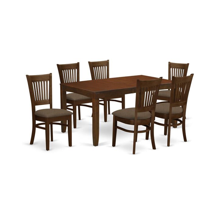 7 Pc Dining Table with a 12" Leaf and 6 Cushion Kitchen Chairs